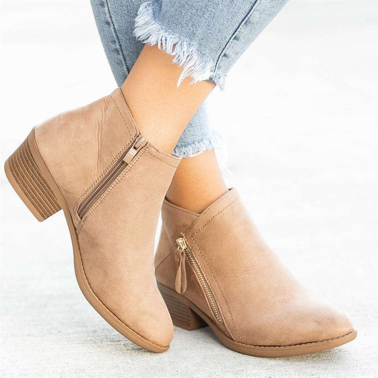 Independent station export women's shoes new arrival thick heel plus size women's boots suede boots low heel side zipper short boots for women