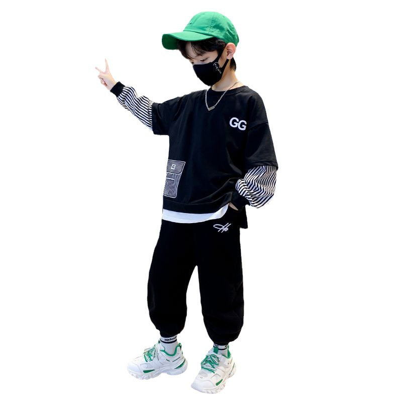 Kids' fall outfit: boys' hoodie set - spring/autumn  new arrival - faux two-piece, street style cool, big & tall kids' activewear