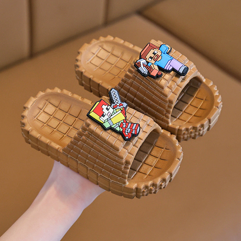 My world eva summer new sandals & slippers - building block character, cute cartoon design, outdoor non-slip slippers for boys & girls