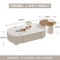 Cream oval rock slab coffee table - new living room design for small spaces, modern minimalist, high-end light luxury with storage