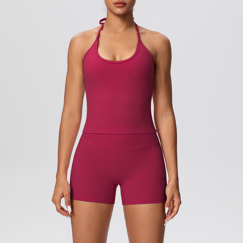 Sexy backless strappy activewear set - cloud-soft, quick-dry, compression yoga outfit with high-waisted, butt-lifting design for outdoor running and fitness