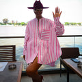 European and american cross-border women's fashion:  autumn new collection - striped crew neck long sleeve shirt and wide leg shorts set