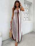 Hot-selling european and american independent store: premium, high-quality, long-sleeved, summer vacation-style white striped dress for women