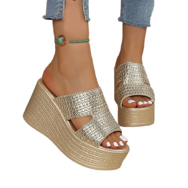 new arrival heel height 9cm size difference 0.5 weight 345g wedge slippers foreign trade women's shoes   dropshipping