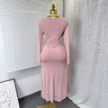 Exportautumnew arrivalsexy cross v necklong sleevesilm elastic mesh hot diamonddressfemaleelegance dress