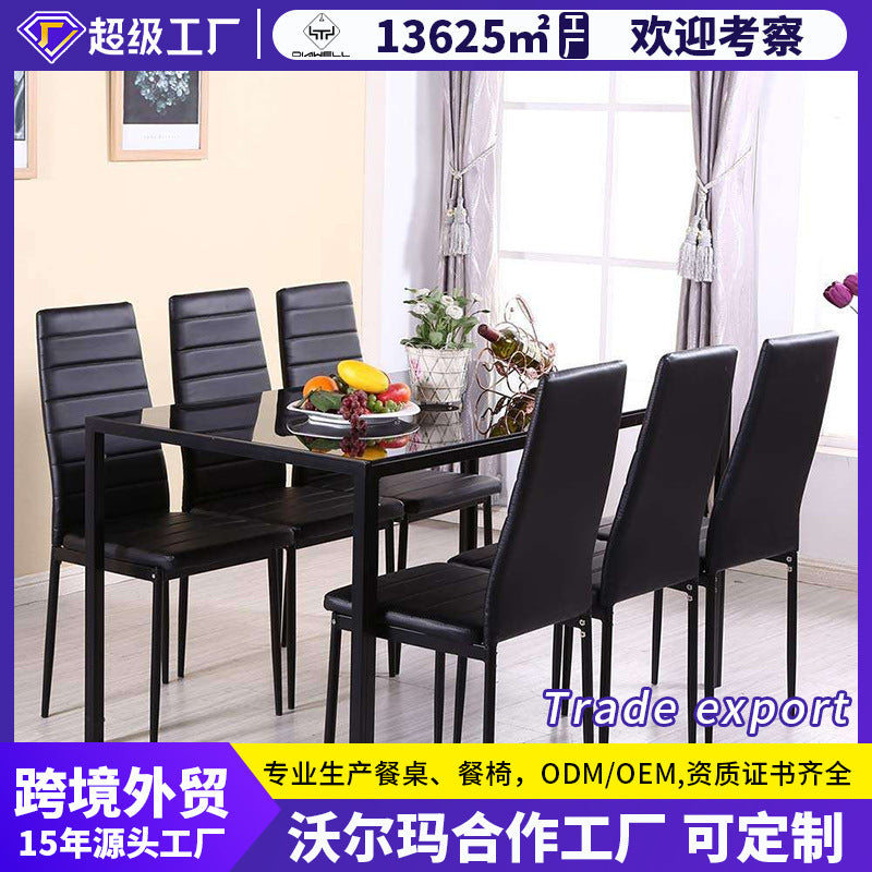Export dining table and chairs transparent tempered glass table rectangular set table and chair combination dining tables