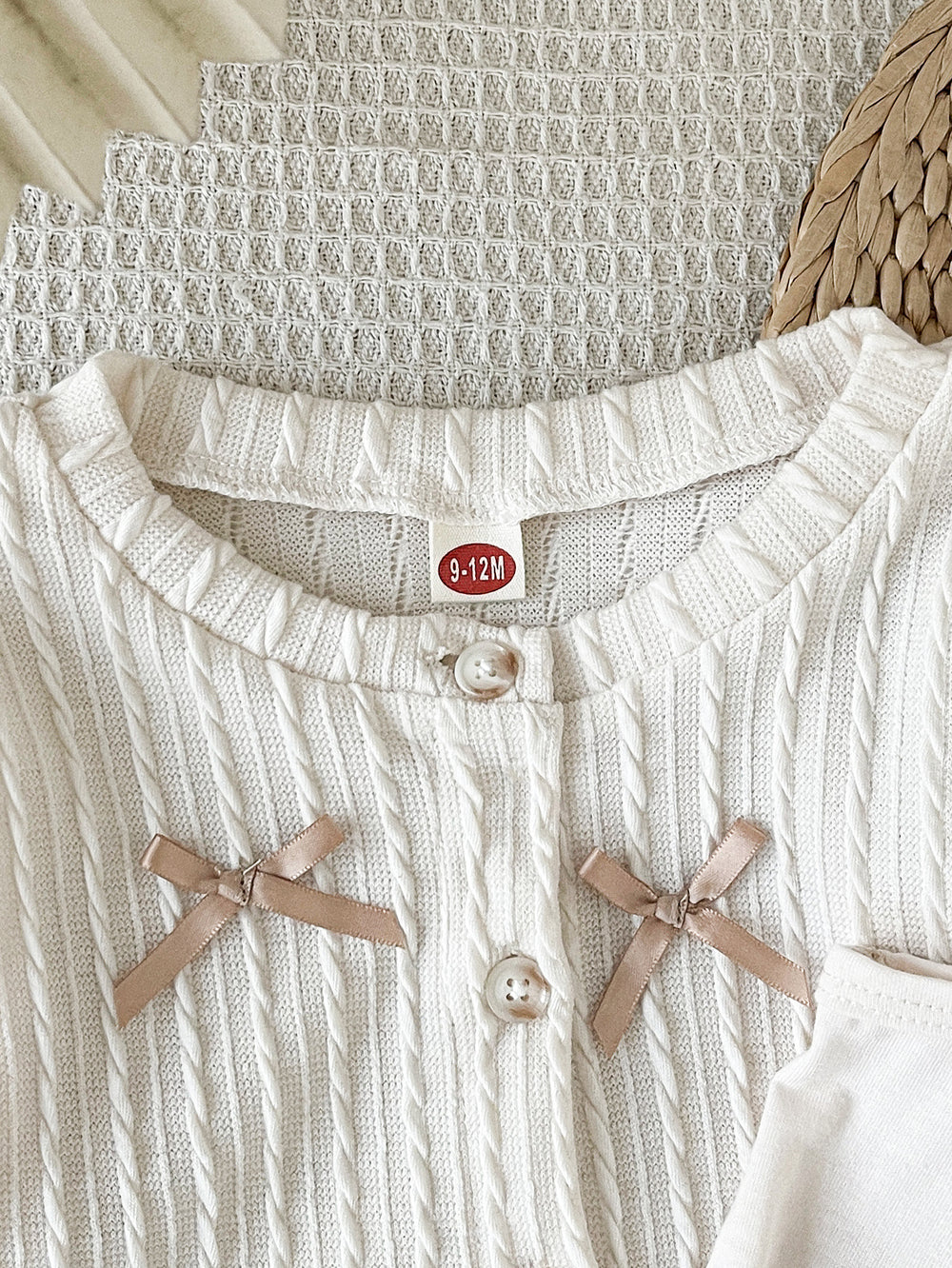 cross-border korean style girls' & toddler's preppy bow cardigan solid color camisole + a-line pleated skirt three-piece set