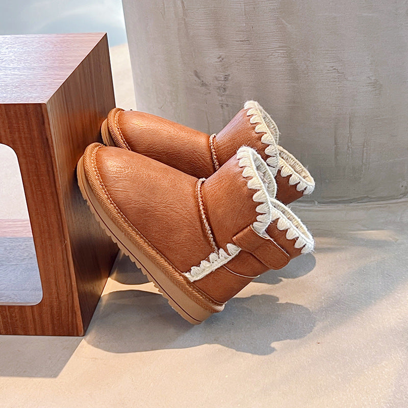 Children's snow boots girls non-slip waterproof winter thickened velvet warm short boots children's cotton shoes boys' cotton shoes