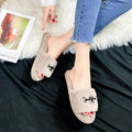 2024 new metal buckle fuzzy slippers women's autumn/winter home indoor flat warm cotton slippers