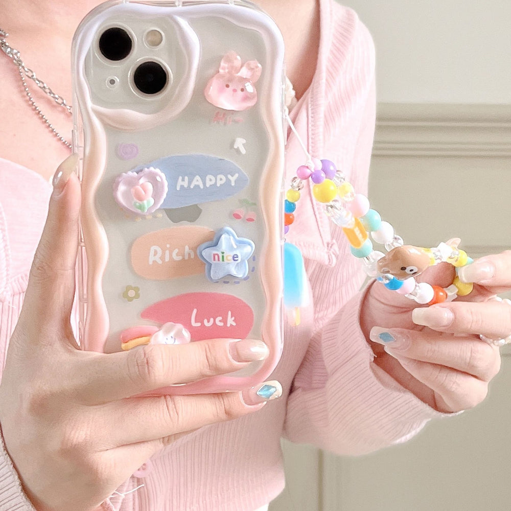 Bear and rabbit compatible iphone 16 case, ip14 pro bracelet, apple 17 girl's style pendant