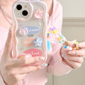 Bear and rabbit compatible iphone 16 case, ip14 pro bracelet, apple 17 girl's style pendant