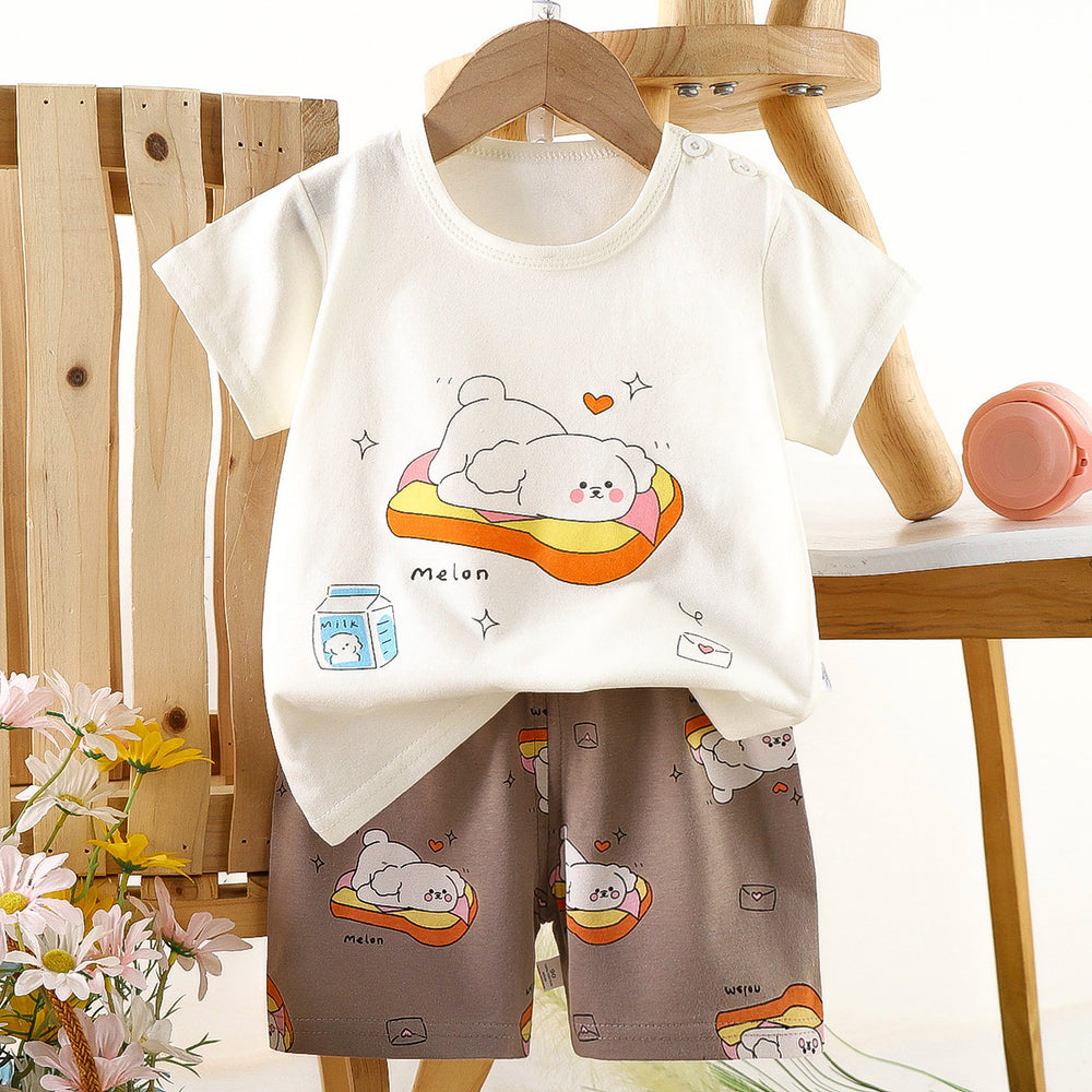 Kids' short-sleeve set: 100% cotton boys' t-shirt & baby summer outfit - girls' shorts, infant clothing, wholesale summer apparel