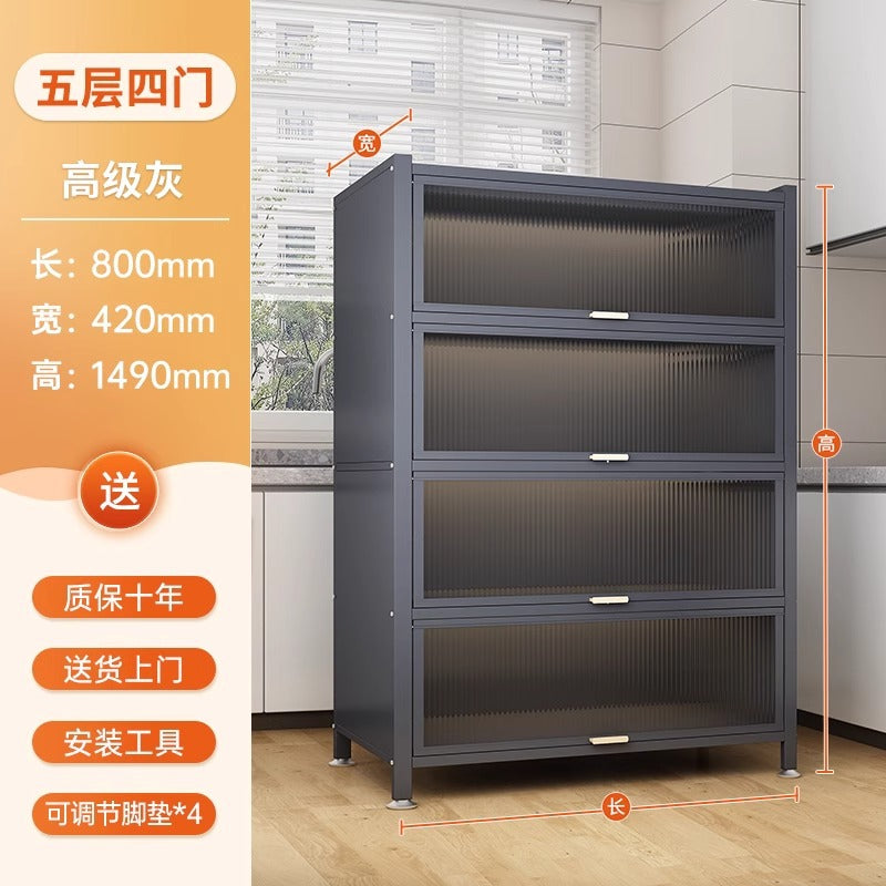 Kitchen thickened carbon steel storage rack floor-standing multi-layer dust-proof storage cabinet microwave oven with door multi-functional storage cabinet