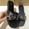 Za2024autumnew arrival one-piece strap back hollow outwear sandals black buckle flats sandals breathable casual