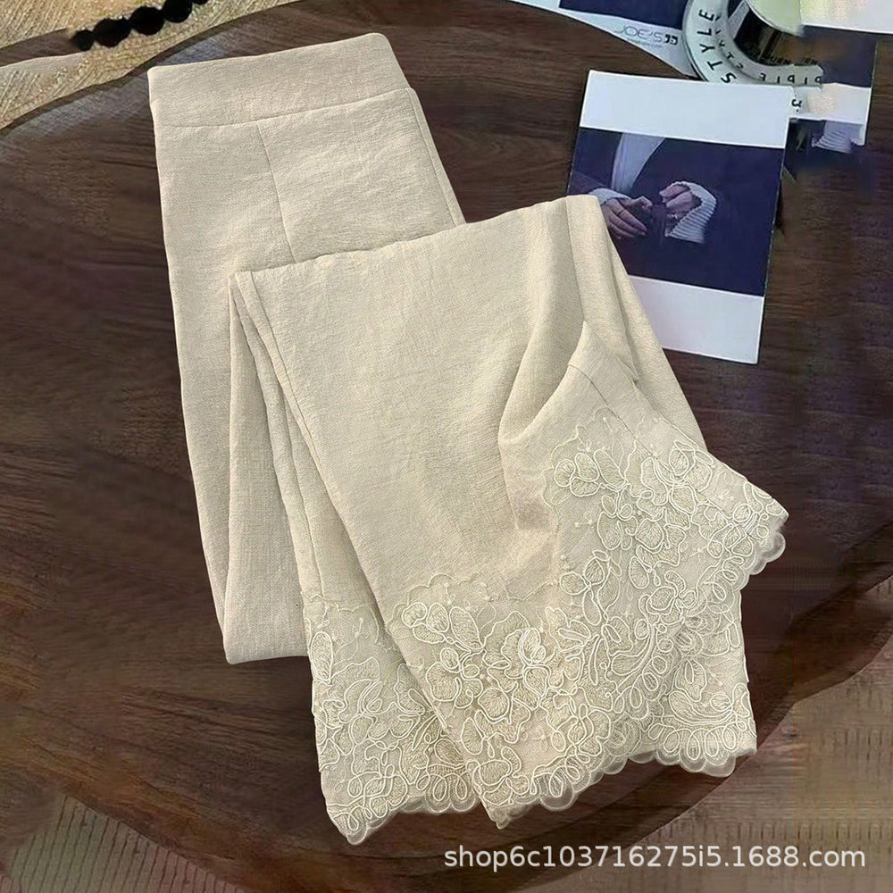 fashionsummernew arrival linen lace wide-leg pants high waistdrapedelegantcasual pants