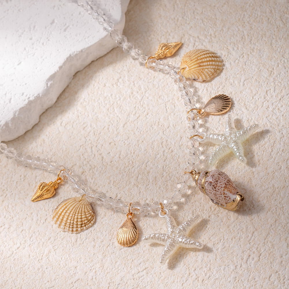 Wholesale seashell necklaces - european & american style cross-border jewelry - women's starfish beaded unique & high-end sweater necklace/collarbone chain