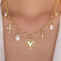 Pearl cross pendant wholesale - trendy cross-border jewelry for women - heart-shaped, niche, high-end, instagrammable, versatile necklace