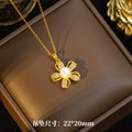 【set】new pearl five-petal flower titanium steel necklace for women with diamond pendant and stud earrings - niche fashion, affordable luxury jewelry set