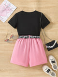 Clearance! girls' graphic print short-sleeve top + webbing cargo shorts set - big girls' style - clearance item