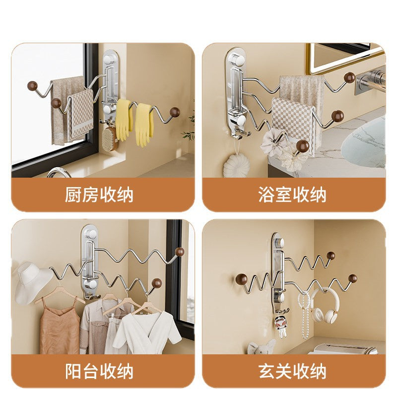 Stainless steel kitchen rag rack storage rack dishwashing sink window sill drain rack wall-mounted multi-pole rotate bracket