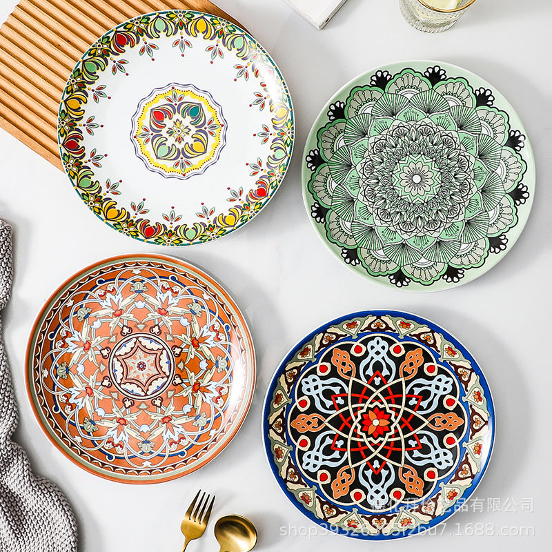 Bohemian art style new ceramic plate - creative, high-value european floral design dinner plate for home use and table setting