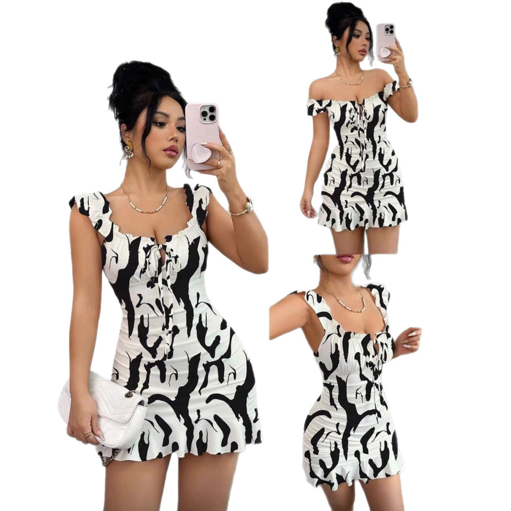 fashion women's retrofloralsprintingruffles hem silm a-line dress elegancesexy