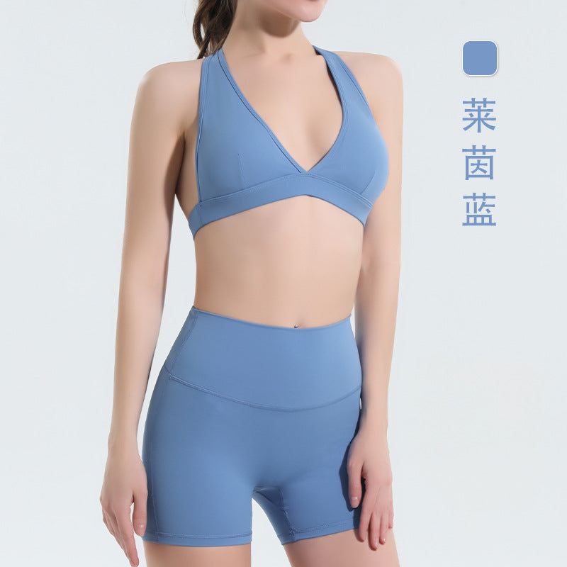 European and american halter sports bra and high-waisted tummy control butt-lifting leggings set - quick-dry summer yoga outfit with padded bra - wholesale