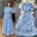 French heavy industry diamond-encrusted red pleateddress women's summerk-style waist slimming lookelegant thousand gold style long skirt
