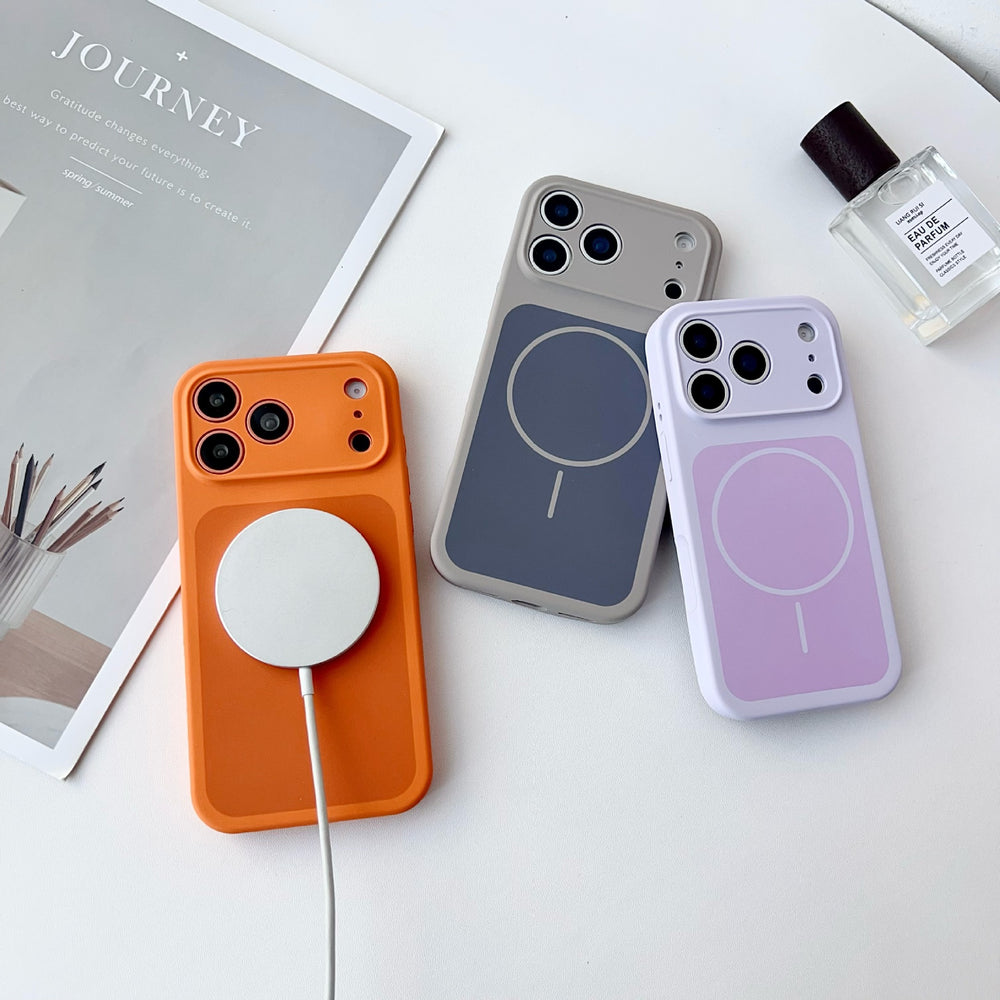 Fine hole two-color thin circle magnetic liquid silicone apple 17promax mobile phone case suitable for iphone16 skin-feeling case