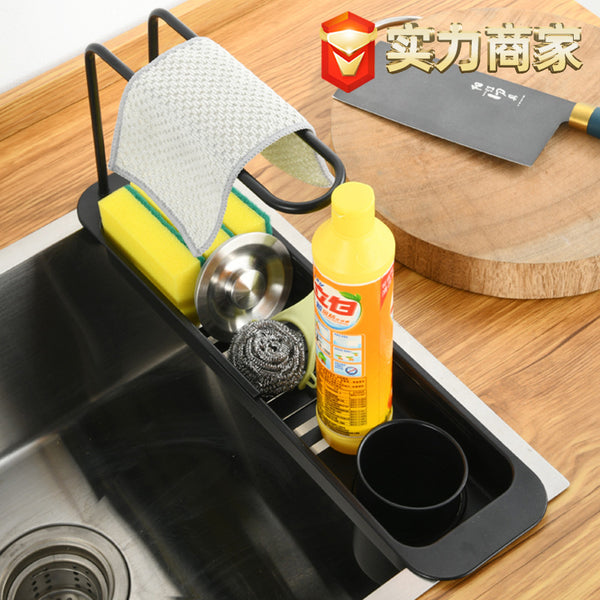 Sink Telescopic Drain Rack Stainless Steel Kitchen Sink Side Shelf Drying Rack Dishcloth Sponge Storage Basket