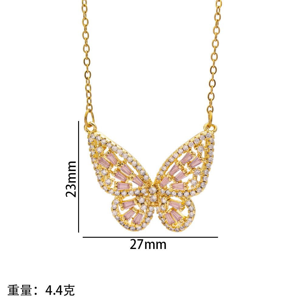 [titanium steel] internet celebrity new butterfly necklace for women electroplated hollow high-end copper micro-embedded light luxury sweater chain jewelry