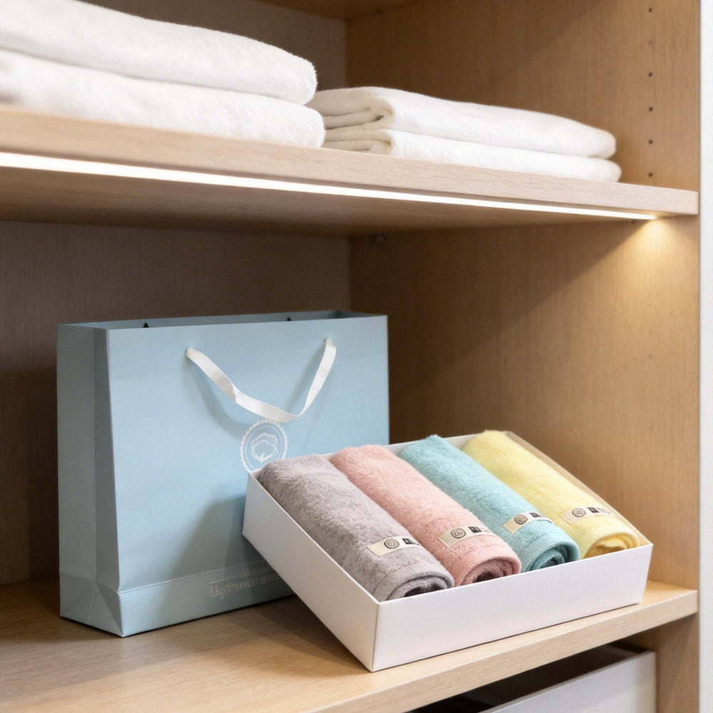 Towel gift box set of 4 super soft 40-count pure cotton towel, pure cotton, absorbent and lint-free, kids towel gift