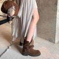 Dui dui boots autumn winter short boots thick heel belt buckle two wear boots women's heightened thick sole pants knight boots
