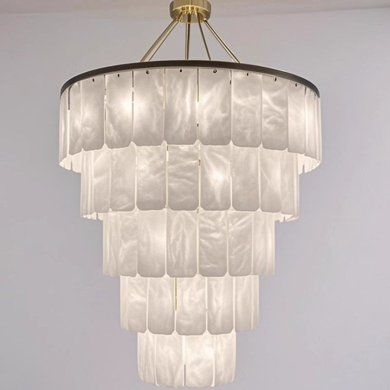 All-copper spanish marble living room chandelier - modern minimalist style for duplex homes, high ceilings, hotel lobbies, and villas
