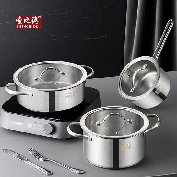 St. Bede Stainless Steel Pot Set Pot Household Three-piece Pot Thickened Double Bottom Induction Cooker Universal Gift Set Pot