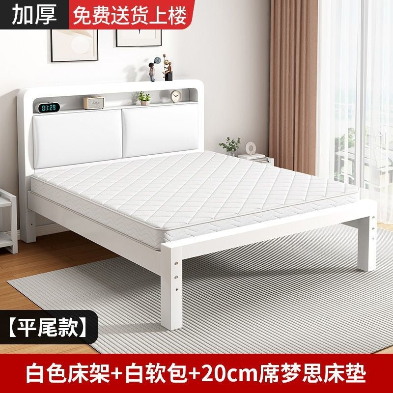 Wrought iron bed double bed for home bedroom kids small apartment single thickened reinforced iron frame bed soft package for rental room