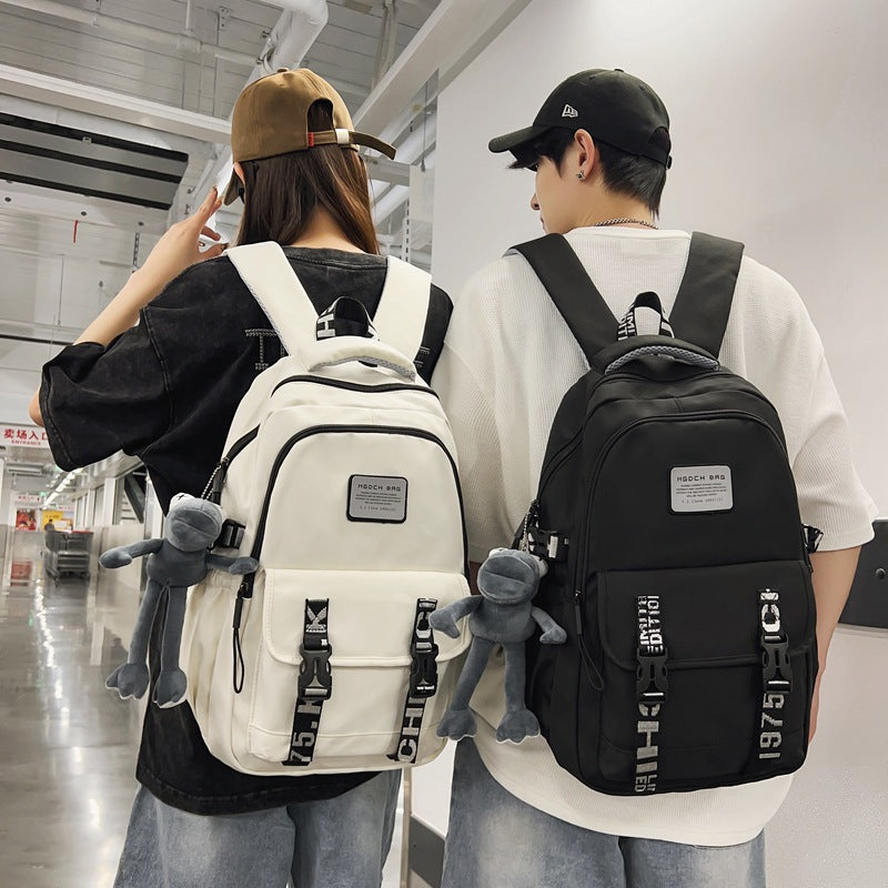 School bag for boys, junior high school students, large-capacity lightweight backpack, simple texture backpack, night safety reflective backpack