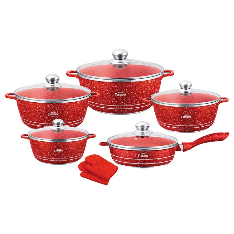 direct supply royal dessini non-stick pot soup pot frying pan aluminum pot 12-piece pot set