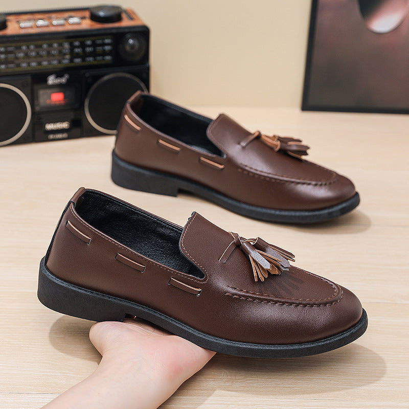 Men's black leather dress shoes - british style, summer breathable, pointed toe, versatile for young professionals and students, black work shoes