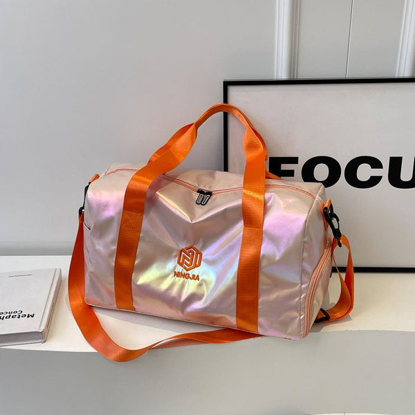 Large capacity short trip bag fashion pearlescent colorful women's yoga bag dry and wet separation portable clothing storage bag