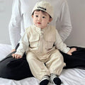 Baby boys' and girls' spring/autumn workwear pocket lightweight overalls two-piece set - stylish and minimalist outerwear spring/autumn outfit