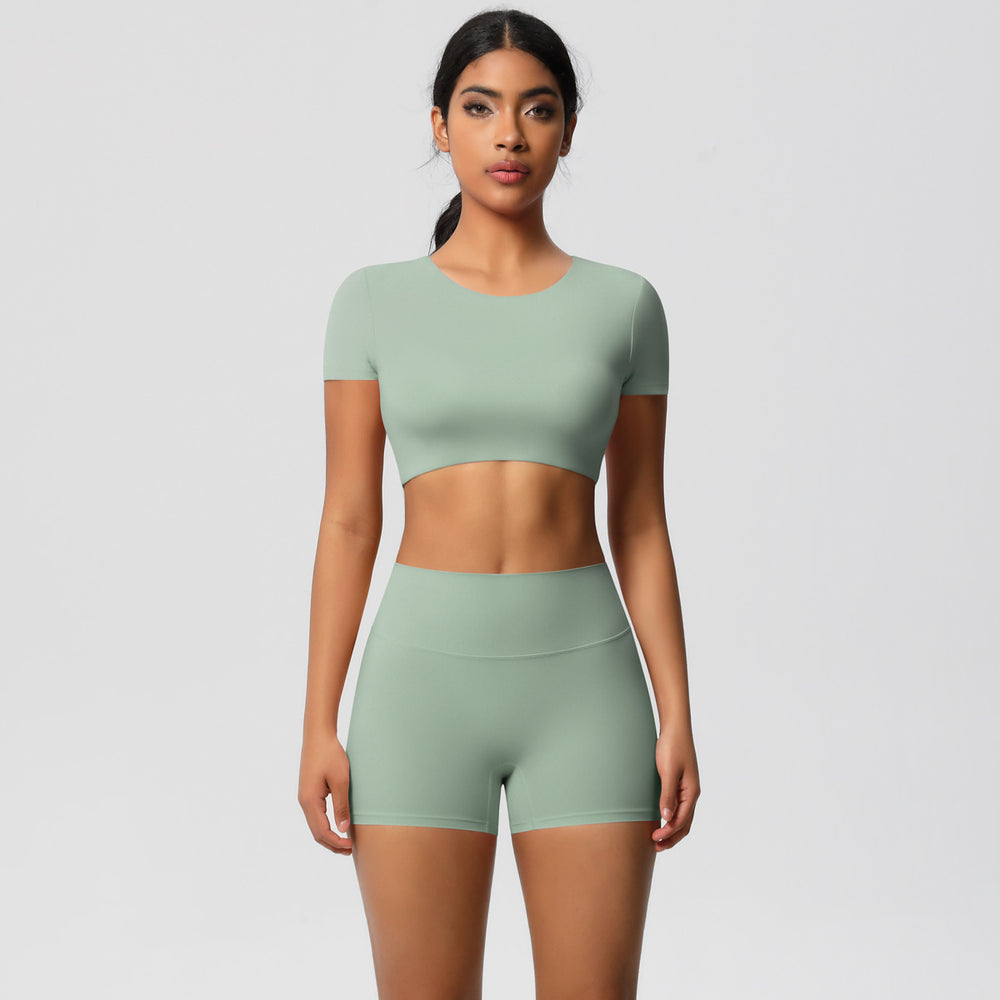 European and american nude feel brushed solid color yoga outfit set - quick-dry, breathable, 8-piece running & fitness activewear set for women