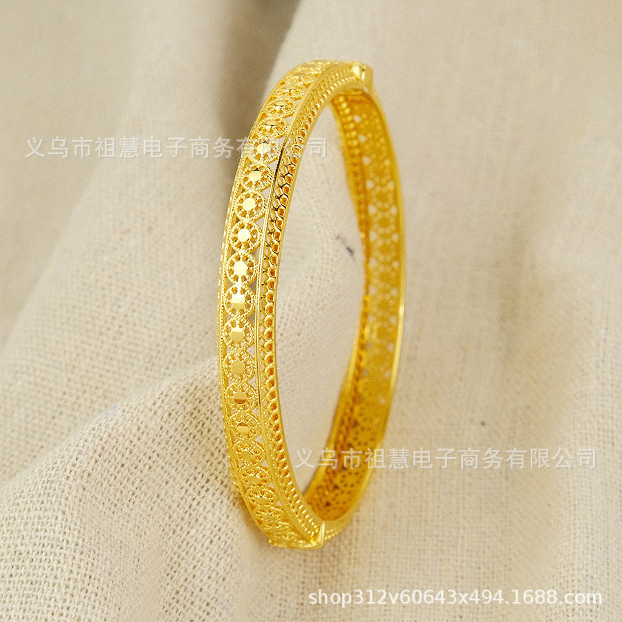 Ethiopian jewelry round glossy cut out pattern design women's gold bracelet dubai african bracelet gift