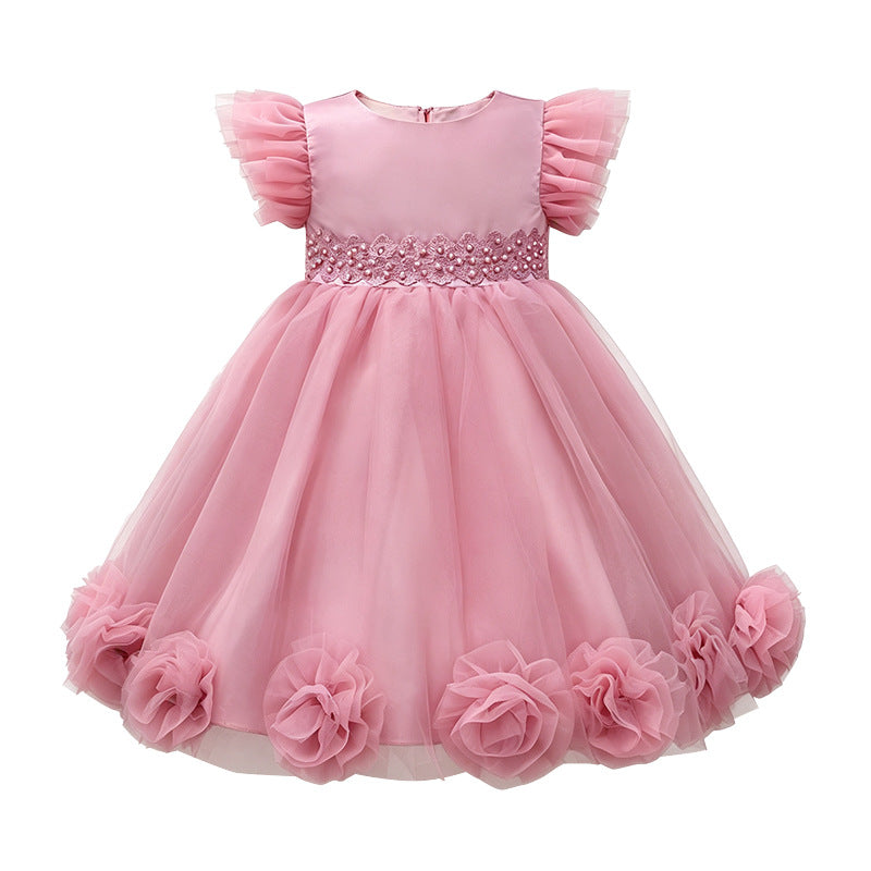 Girls' dress - mesh embroidered sweet style - baby birthday & first birthday princess dress - in stock wholesale - flutter sleeve tulle
