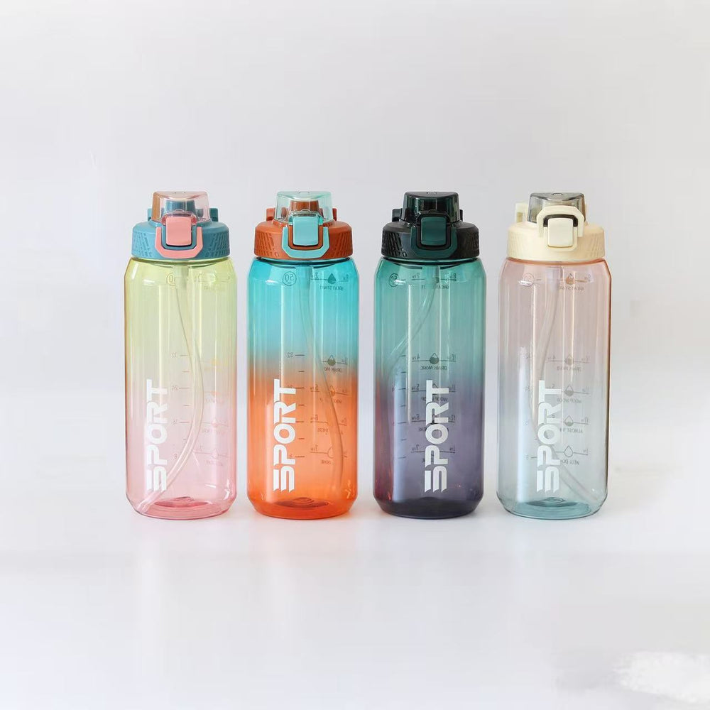 Custom large capacity water bottle, high-temperature resistant plastic cup, sports & fitness straw cup, men's outdoor portable water bottle flask