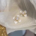 Yellow rhinestone pearl flower stud earrings for women, 2026 new fashion earrings, wholesale summer floral earrings