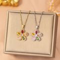 [titanium steel] fashion full diamond copper inlaid zirconium five-petal flower necklace for women, non-fading niche classy simple clavicle chain