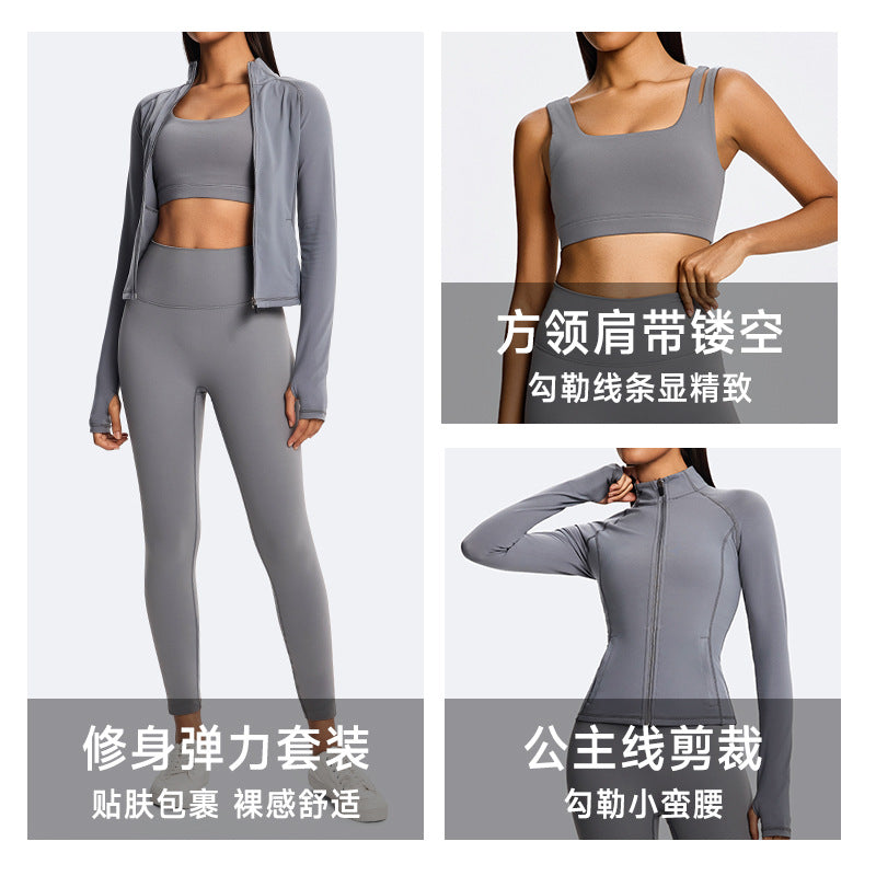 Eco-friendly & renewable fabric cross-border yoga set: high-elasticity, figure-hugging, back-smoothing yoga bra & running fitness apparel for women