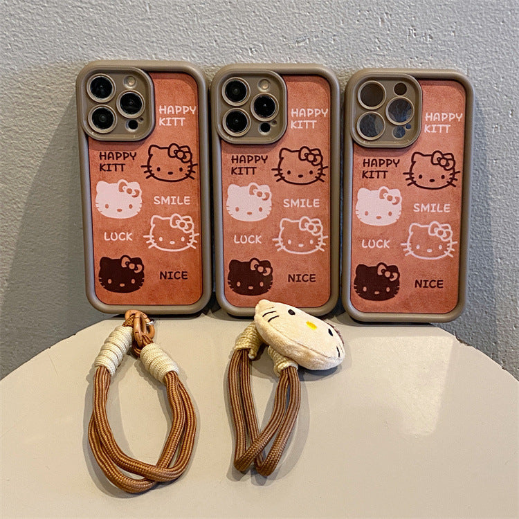 Brown apple 16pro leopard print mobile phone case iphone11/13 short lanyard protective cover xr apple 16 mobile phone case