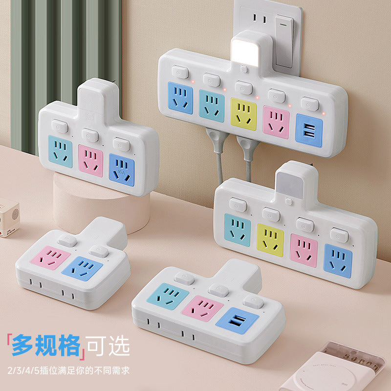 Multi-port usb charging power strip with surge protection, overload protection, five-outlet expansion, independent switches, and bedside night light